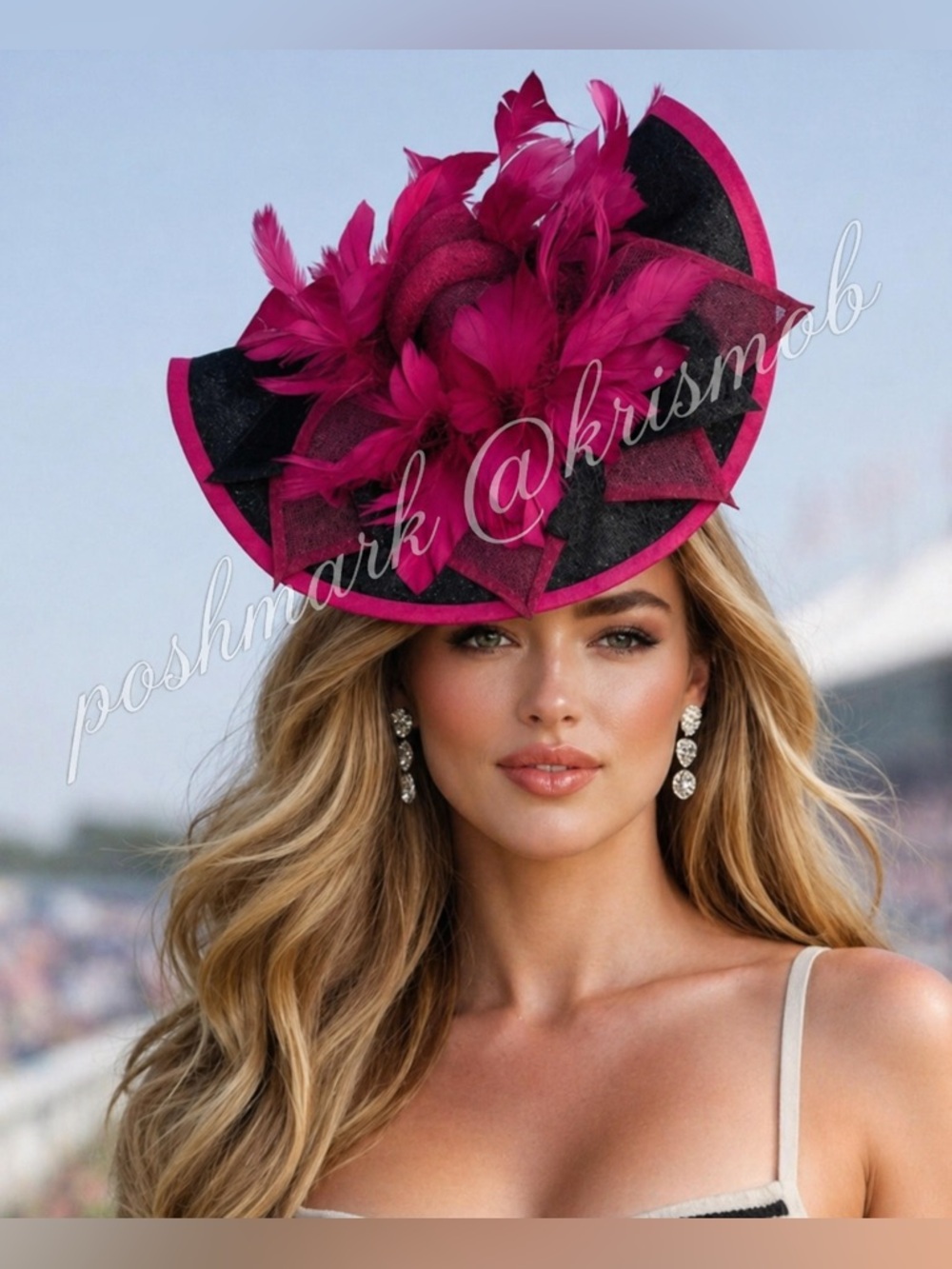 Hot Pink Black Feather Fascinator Hat – Derby, Wedding, or Garden Party Elegance